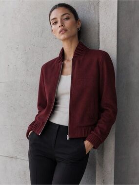 APL Wool Bomber Jacket Burgundy XS Zip Front Minimalist Tailored